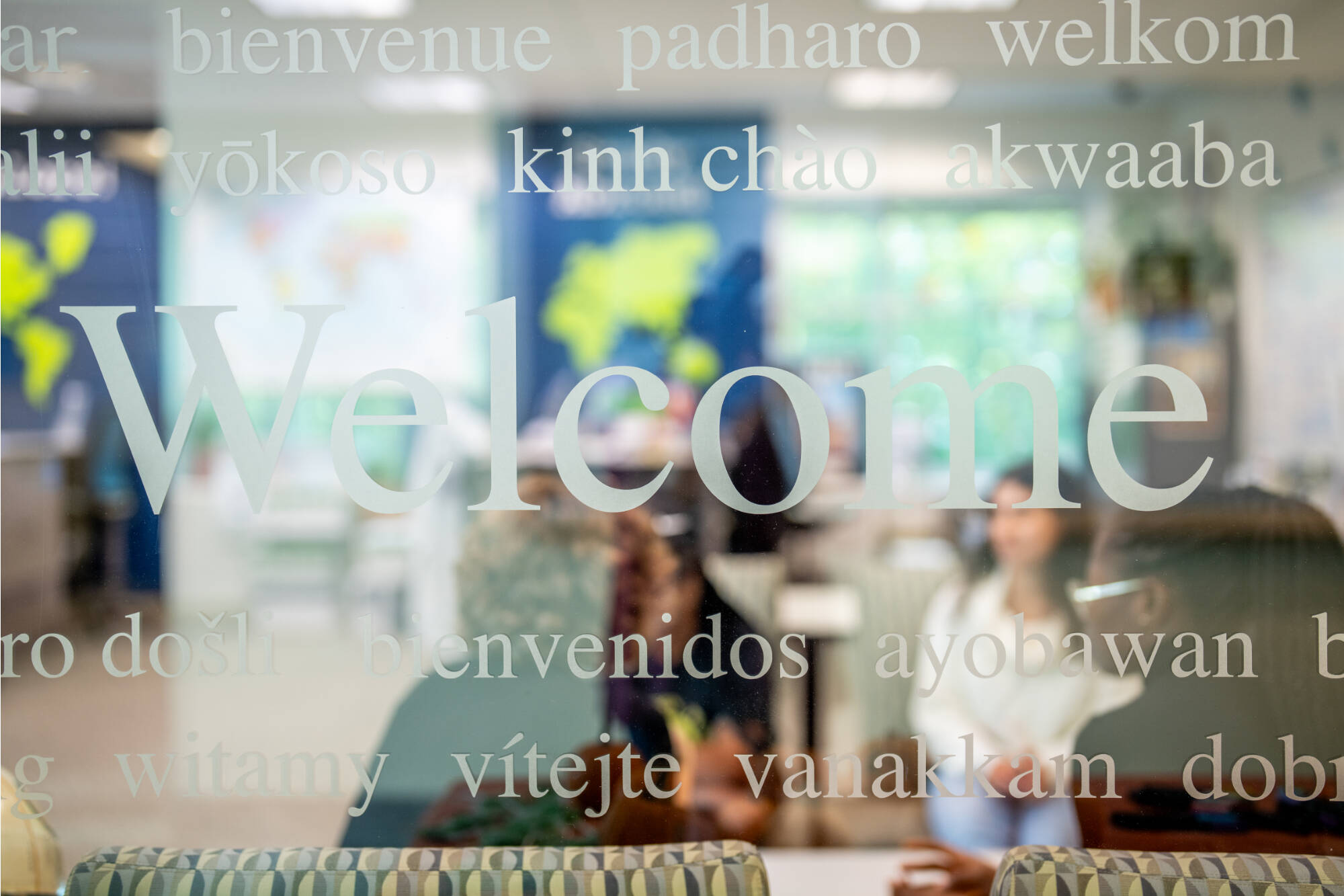 Students receive advising services inside the Padnos International Center, Oct 11, 2023. (photo by Amanda Pitts)